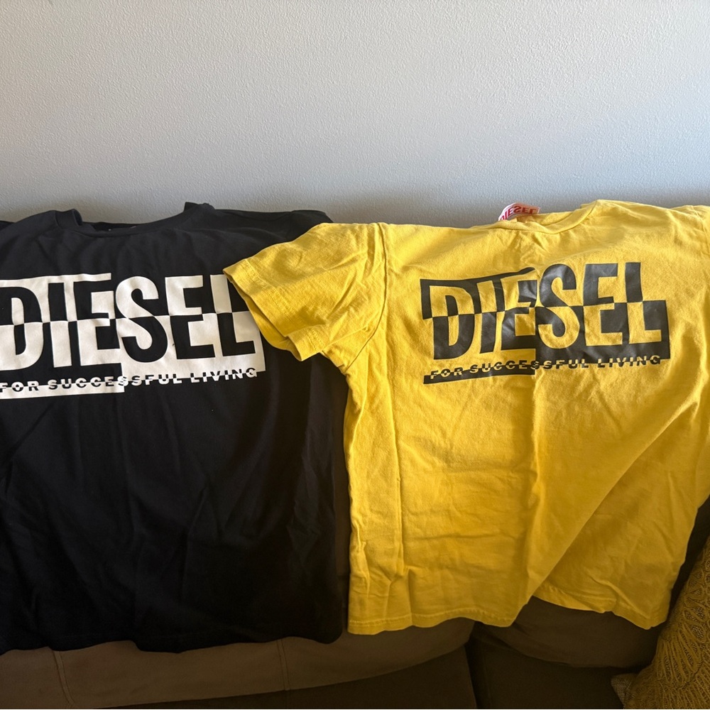 Diesel Graphic Tee Duo — Black and Yellow Logo Shirts
